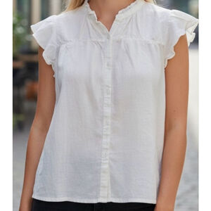 Women's Rails White Ruffle Collar Button-Front Blouse M